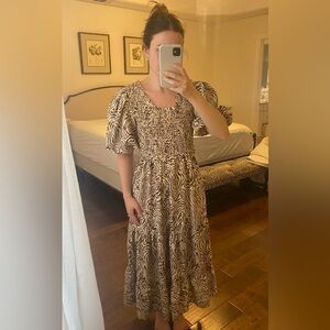 Moon River Brown Tan Zebra Print Sundress